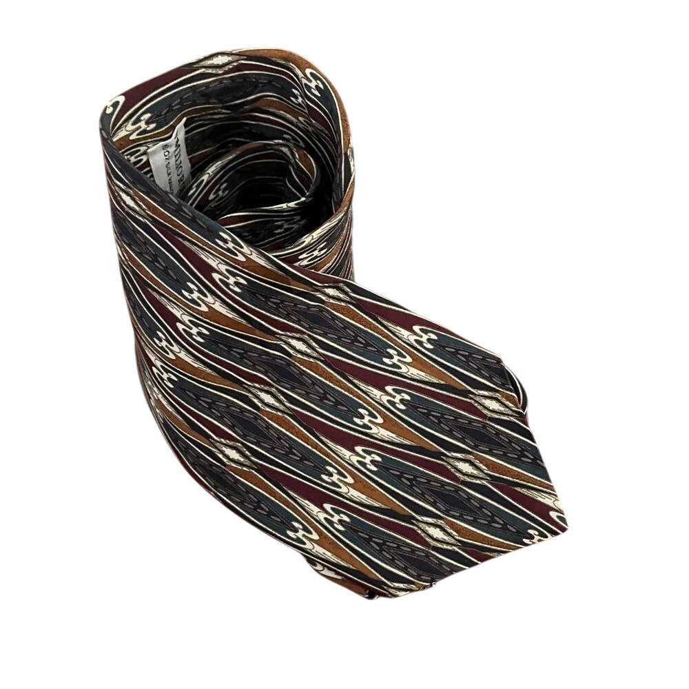 Emilio Romano Mens Silk Tie Geometric Abstract Burgundy Gold Handmade Italy